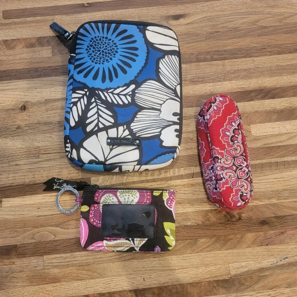 3 PC Very Bradley Bags & Accessories; Eyeglass & Neoprene Tablet Case, Wristlet